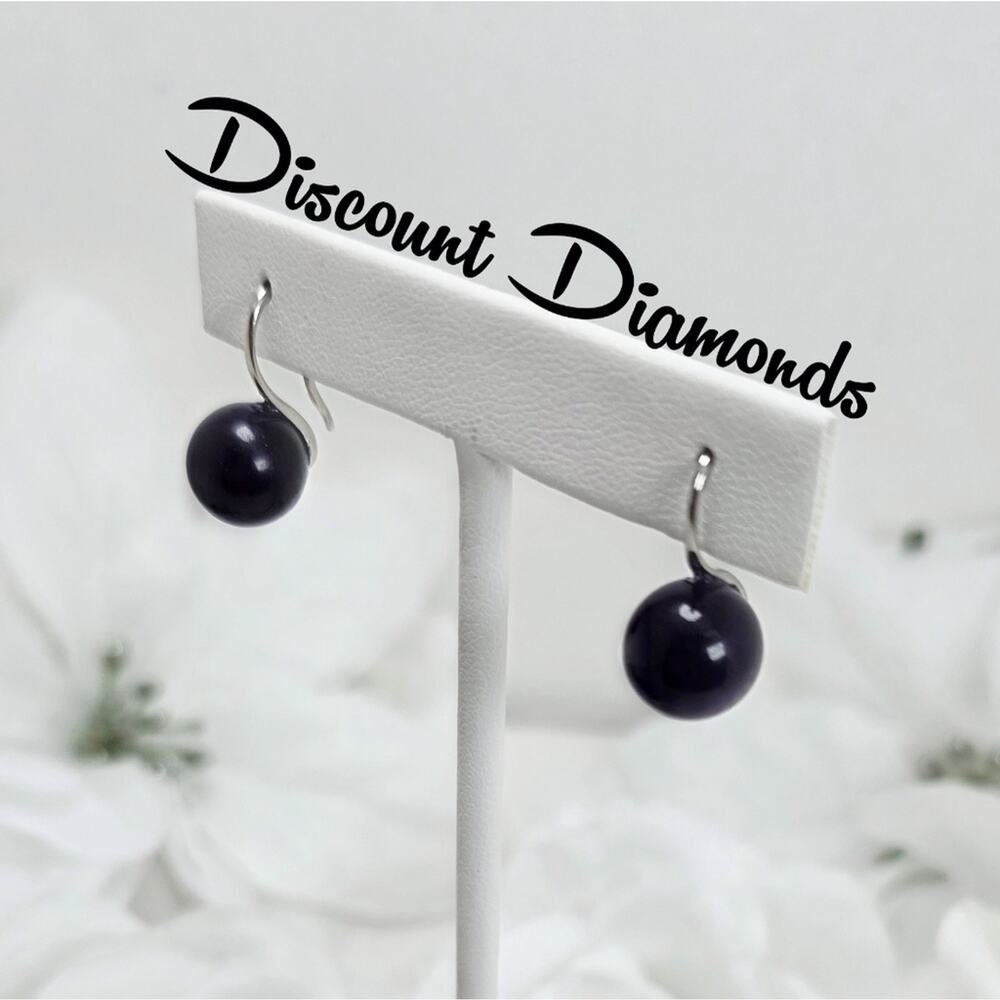Black 10 mm South Sea Shell Pearl  Earrings 925 Silver